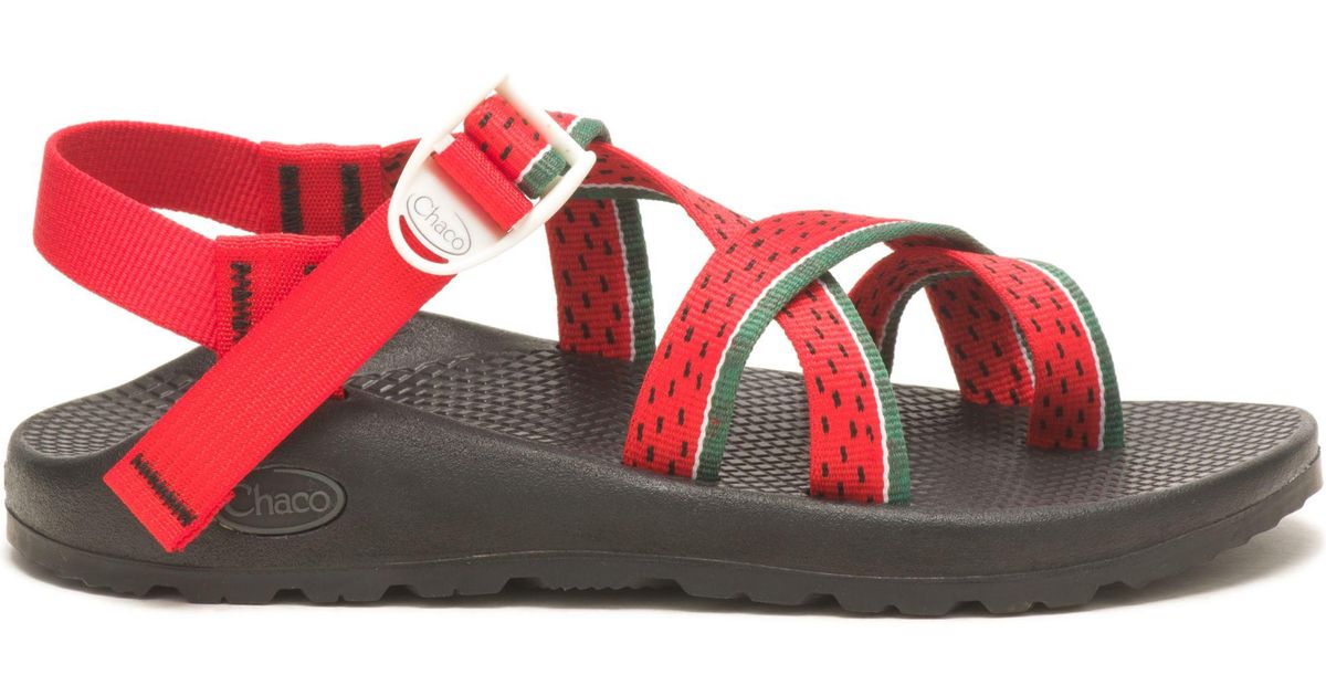 red and black chacos