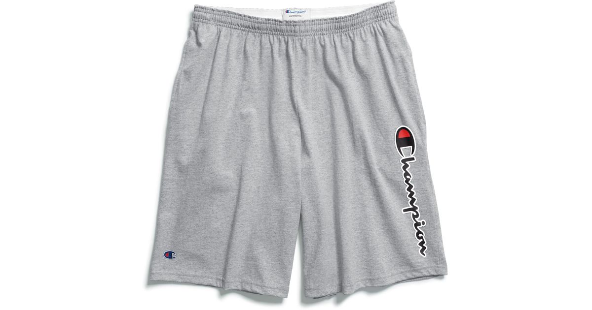 grey small script jersey shorts champion