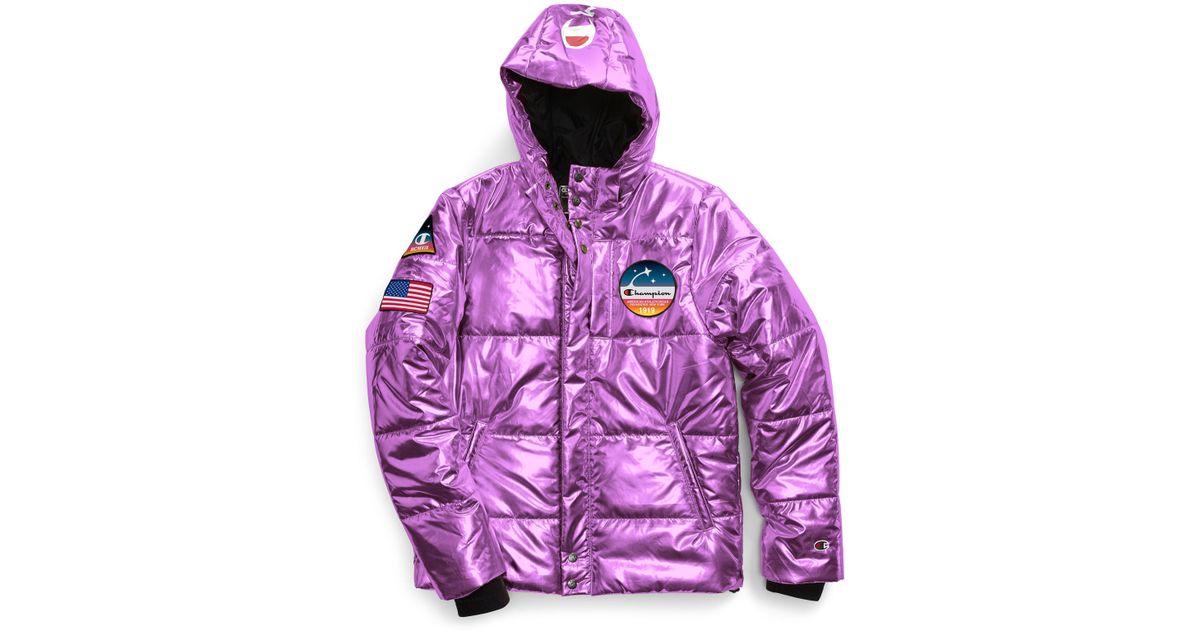 champion metallic puffer jacket pink