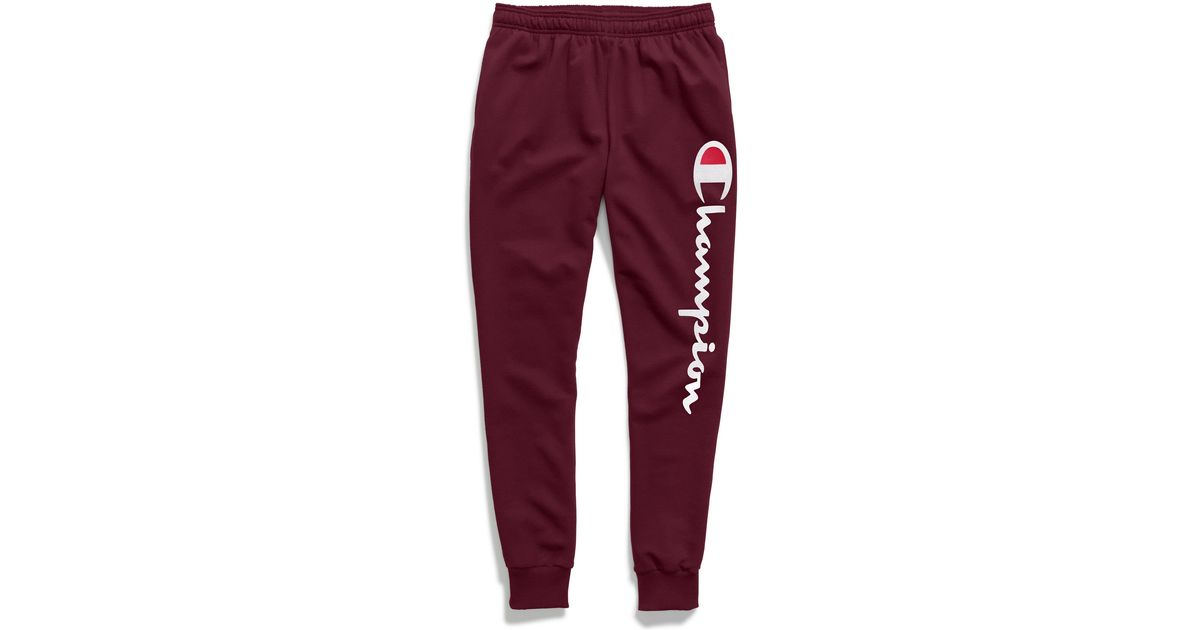 Champion Powerblend® Fleece Joggers, Vertical Script Logo in Maroon ...