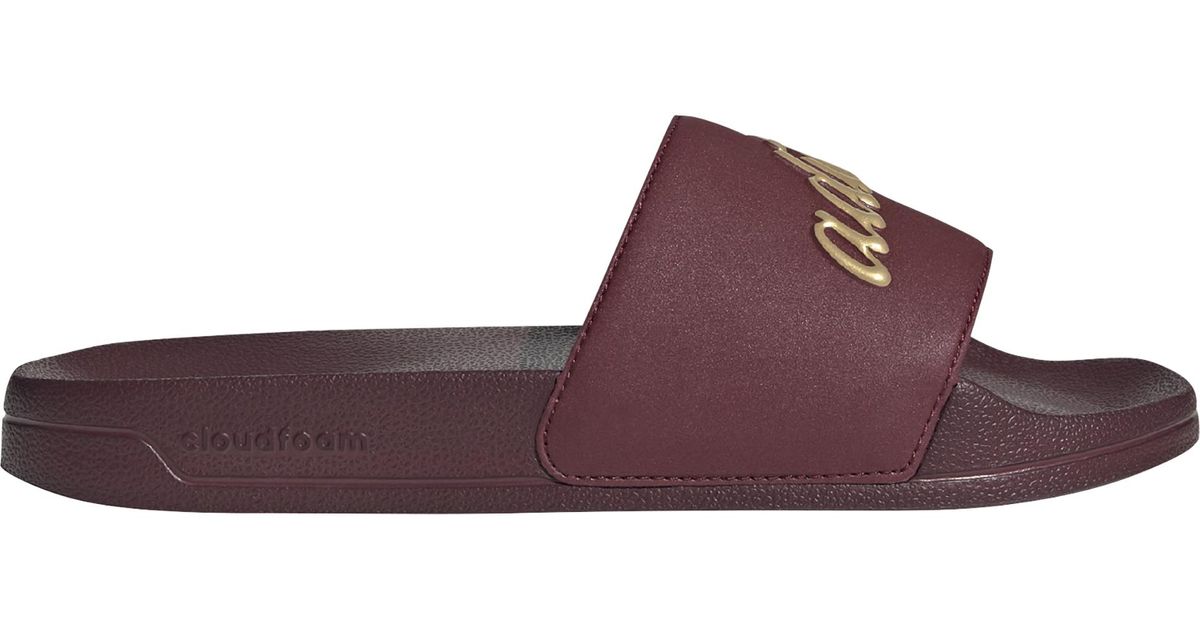 burgundy adidas slides