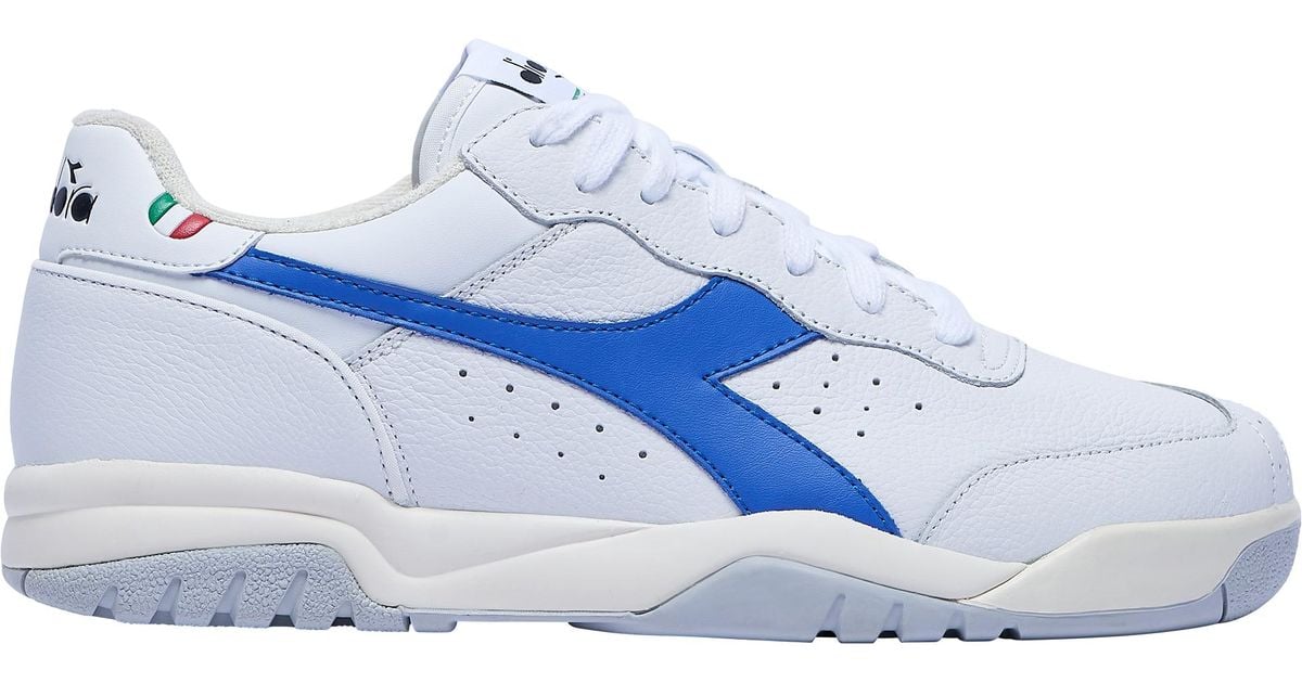 Diadora Leather Maverick Running Shoes in White/Blue (Blue) for Men