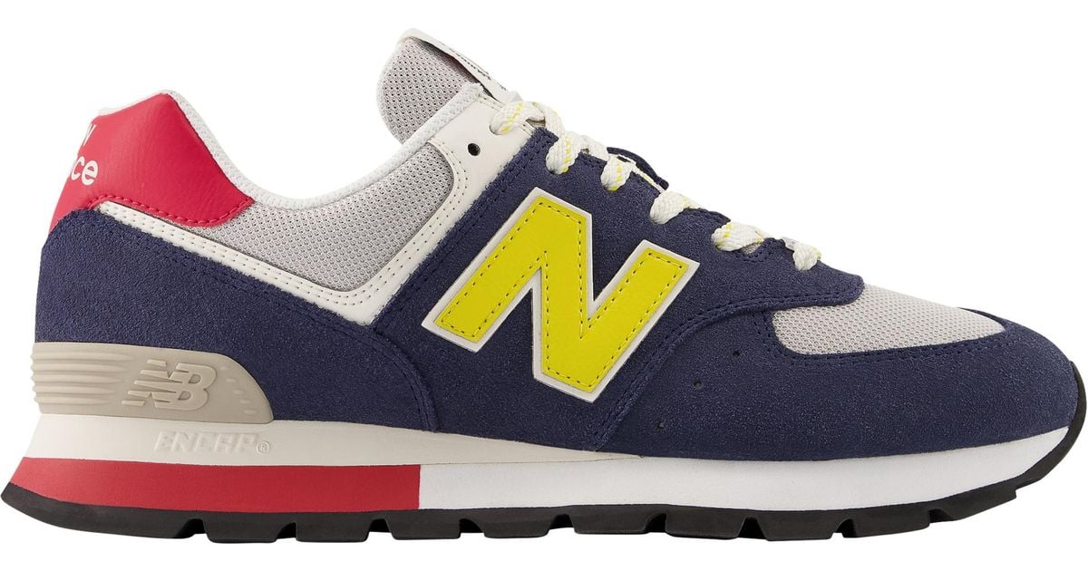 New Balance Suede 574 - Running Shoes in Navy/Yellow (Blue) for Men | Lyst