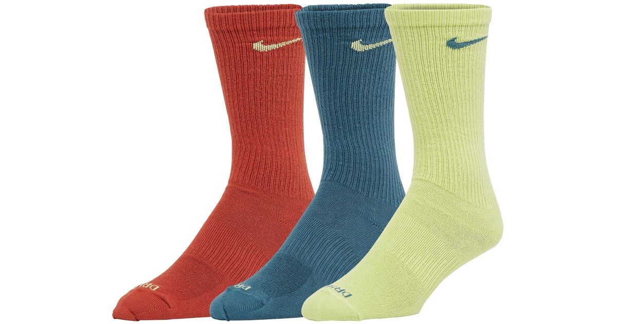 Nike Cotton Everyday Plus Lightweight 3 Pack Crew Socks in Lime/Orange/Green (Green) Lyst