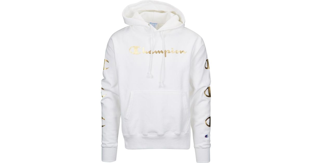 Script Hoodie Sweatshirt in White/Gold 