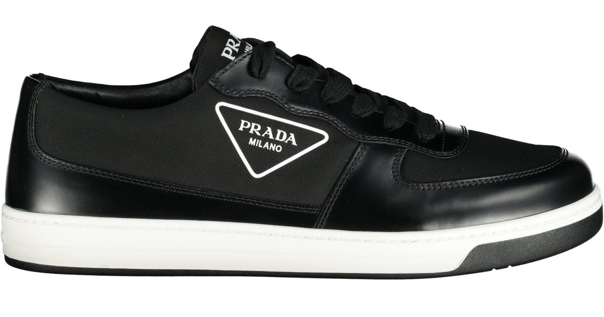 Prada Leather Triangle Logo Trainers in Black for Men | Lyst