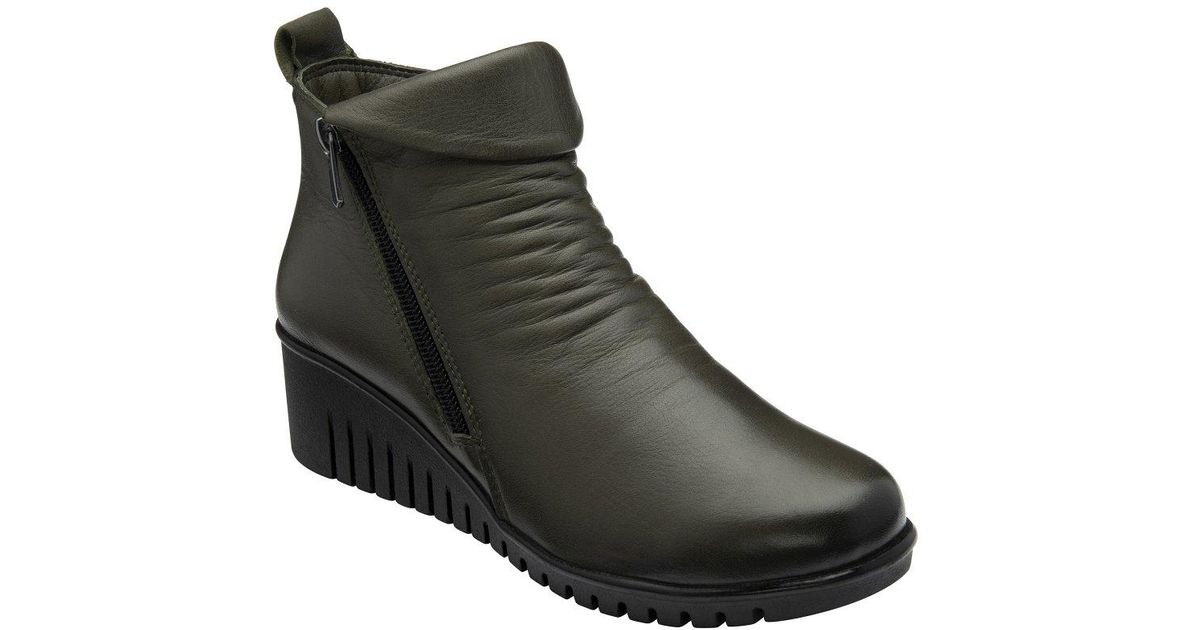 Lotus Leather Cordelia Wedge Ankle Boots Black
