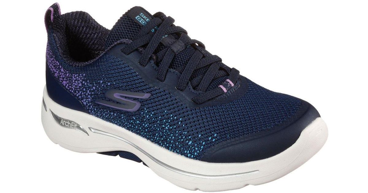 Skechers Go Walk Arch Fit Womens Sports Trainers in Navy/Lavender (Blue ...