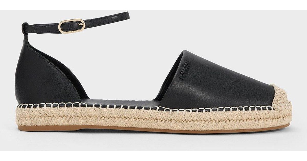 Charles & Keith Ankle-strap Espadrille Flats in Black | Lyst
