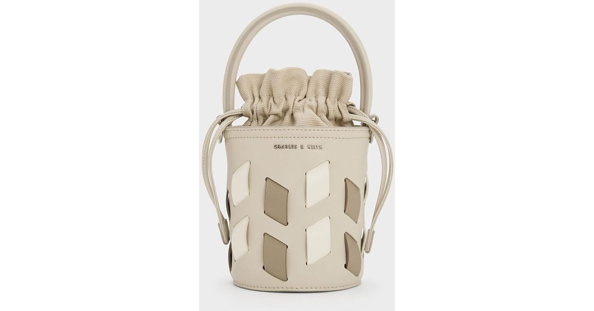 Charles & Keith Canvas Panelled Bucket Bag in White Lyst UK