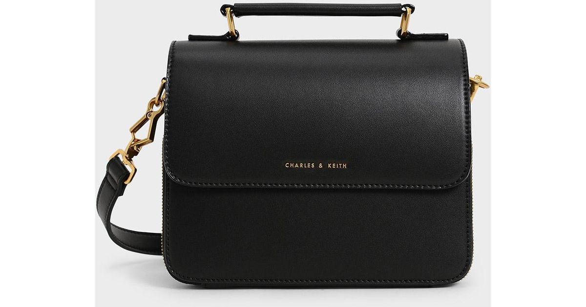 Black Front Flap Chain Handle Crossbody Bag - CHARLES & KEITH ES