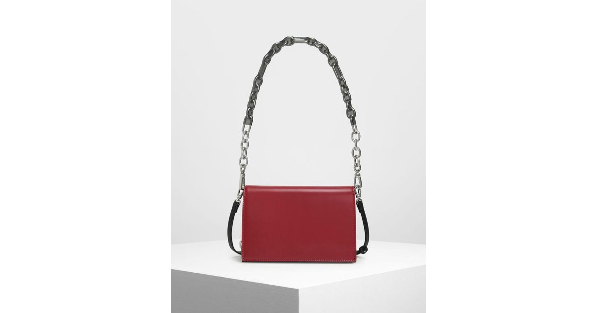 Charles & Keith Leather Chain Strap Crossbody Bag in Red Lyst
