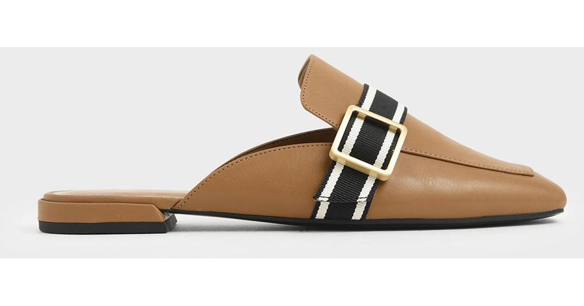 Charles & Keith Striped Strap Loafer Mules - Lyst