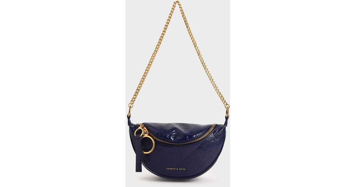 Black Kora Metallic-Accent Moon Bag - CHARLES & KEITH US