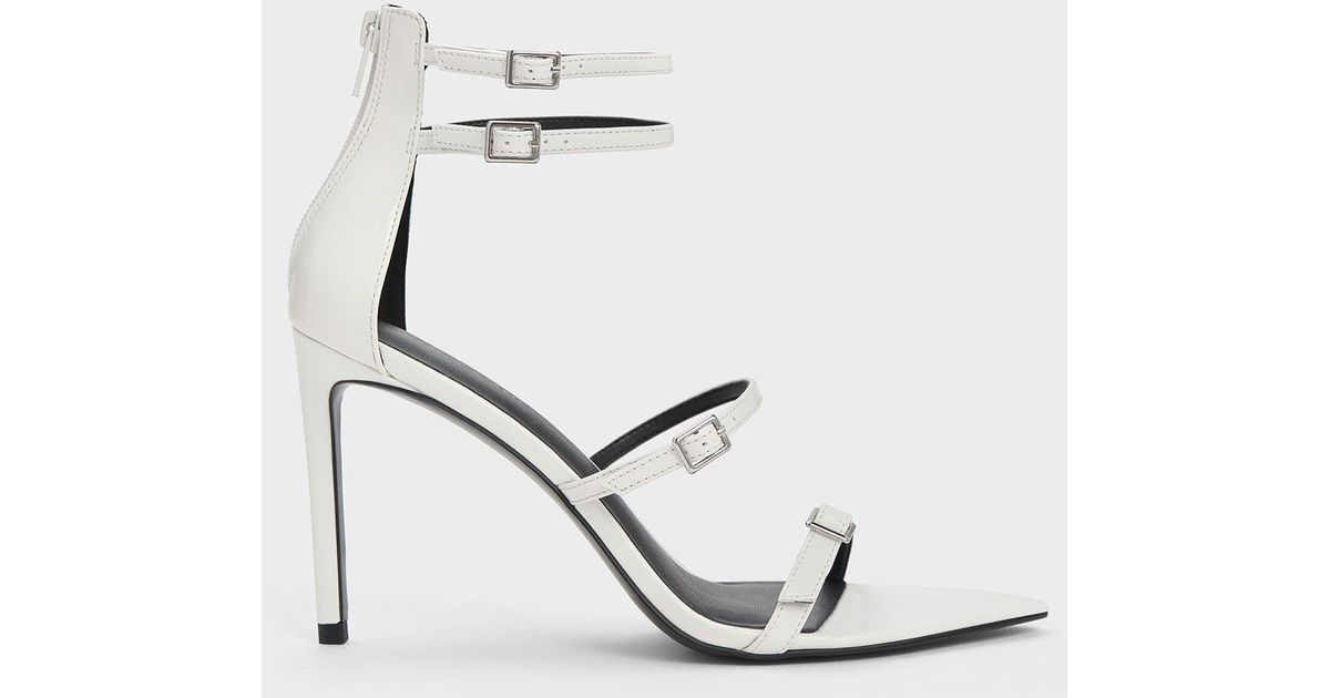 Charles & Keith Patent Strappy Heeled Sandals in White | Lyst