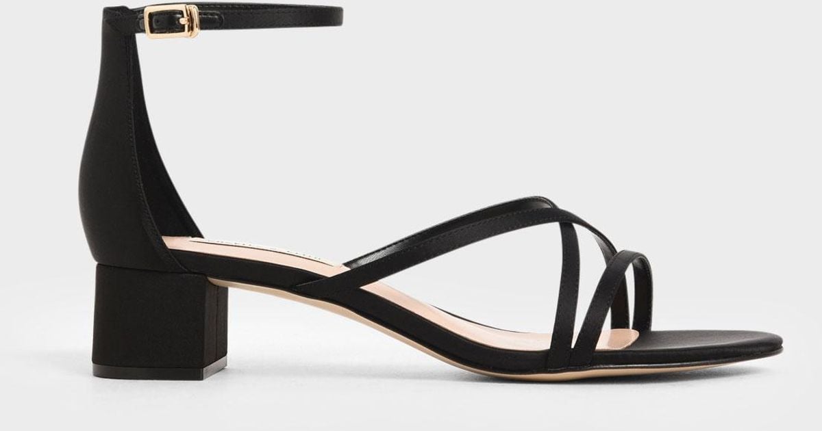 Charles & Keith Satin Strappy Heeled Sandals in Black - Lyst