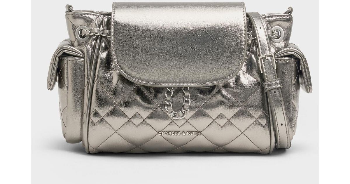 Charles & Keith Duo Quilted Two-Way Front Flap Backpack in Gray | Lyst