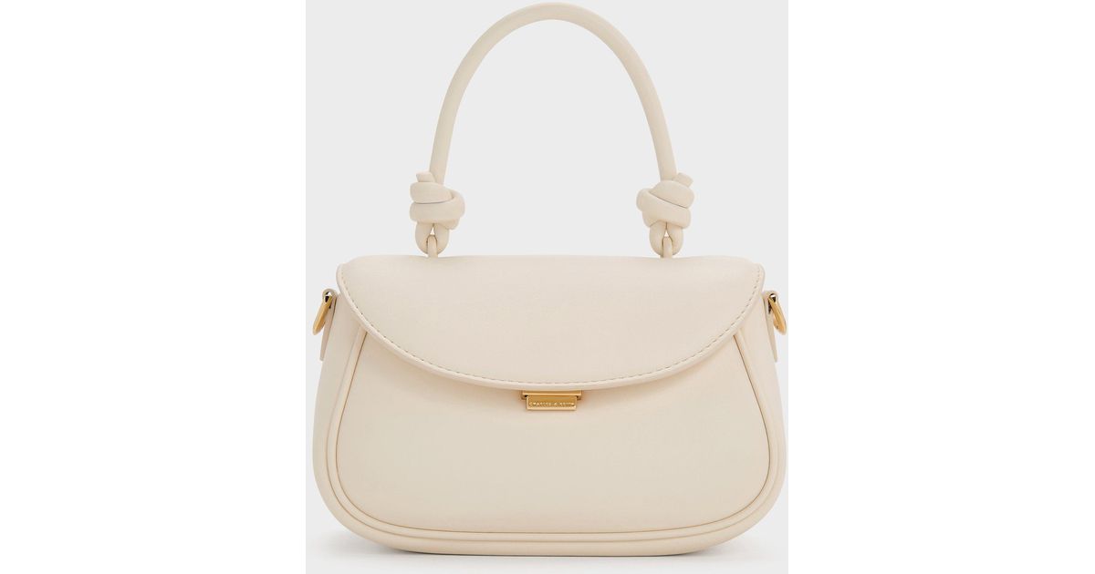 Charles & Keith Sammie Knotted-Handle Front-Flap Bag in Natural | Lyst