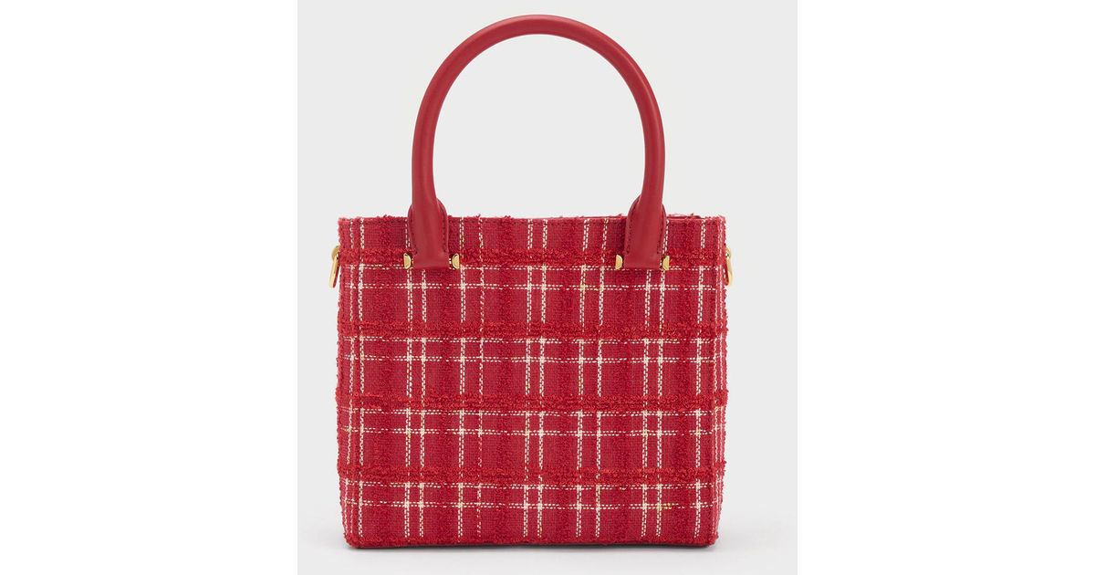 Charles & Keith Georgette Tweed Square Tote Bag in Red | Lyst
