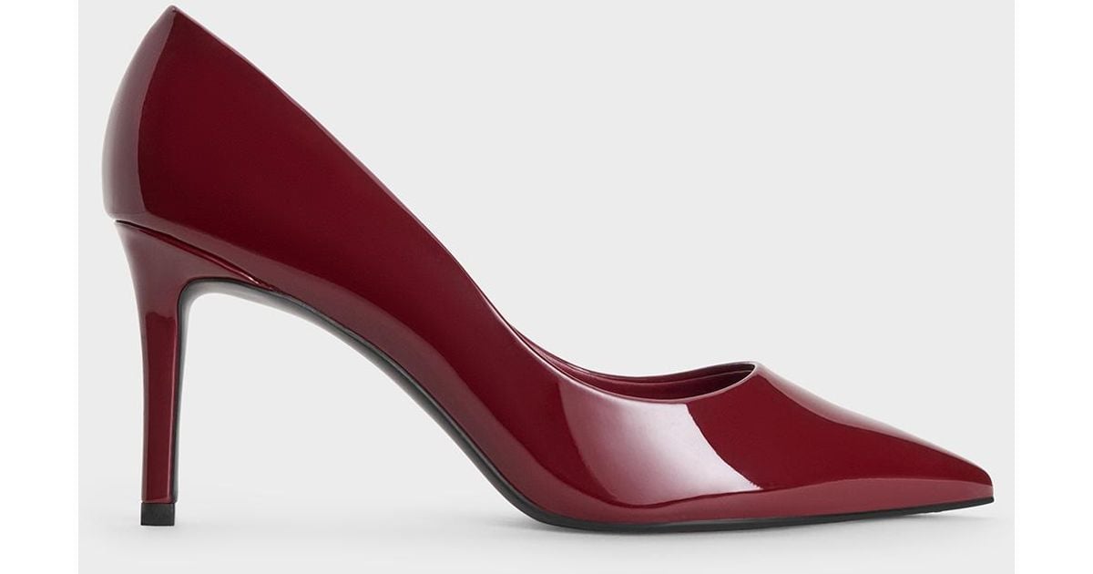 Charles Keith Emmy Patent Pointed Toe Stiletto Pumps in Red