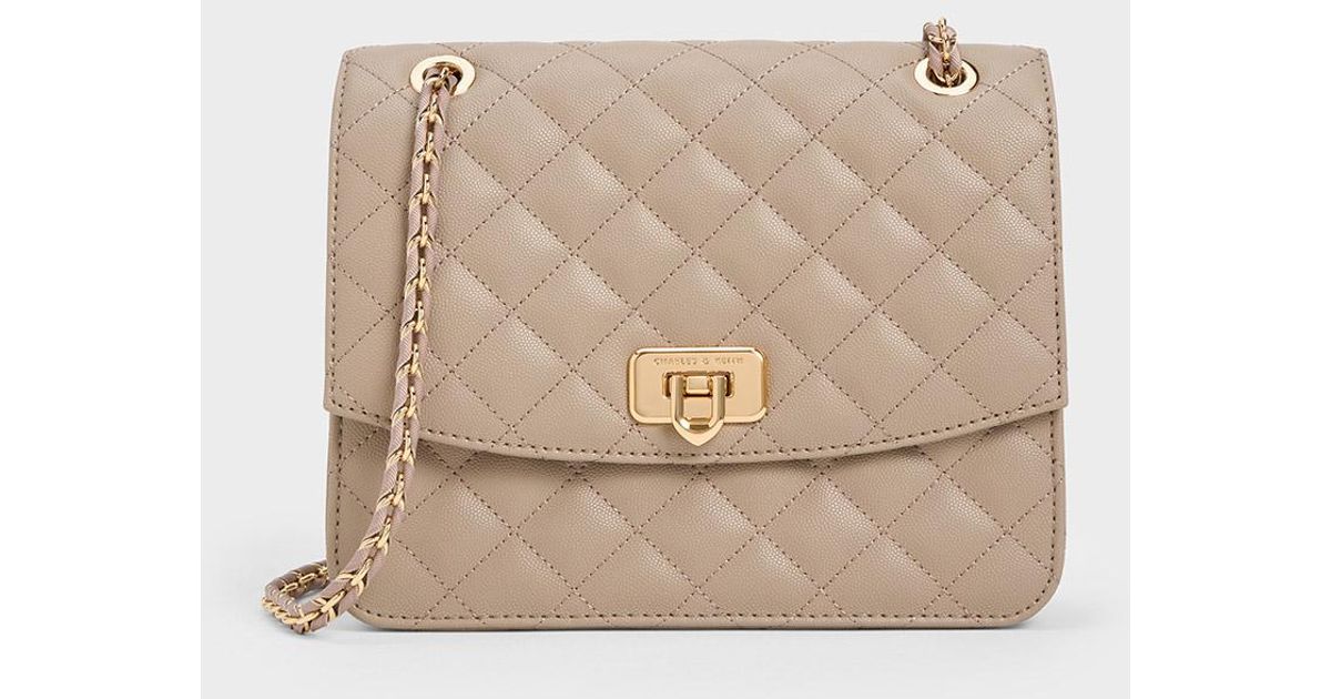 Charles & Keith Cressida Quilted Chain Strap Bag in Natural