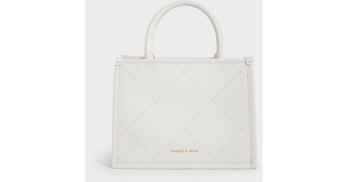 White Celia Quilted Double Handle Tote Bag - CHARLES & KEITH US