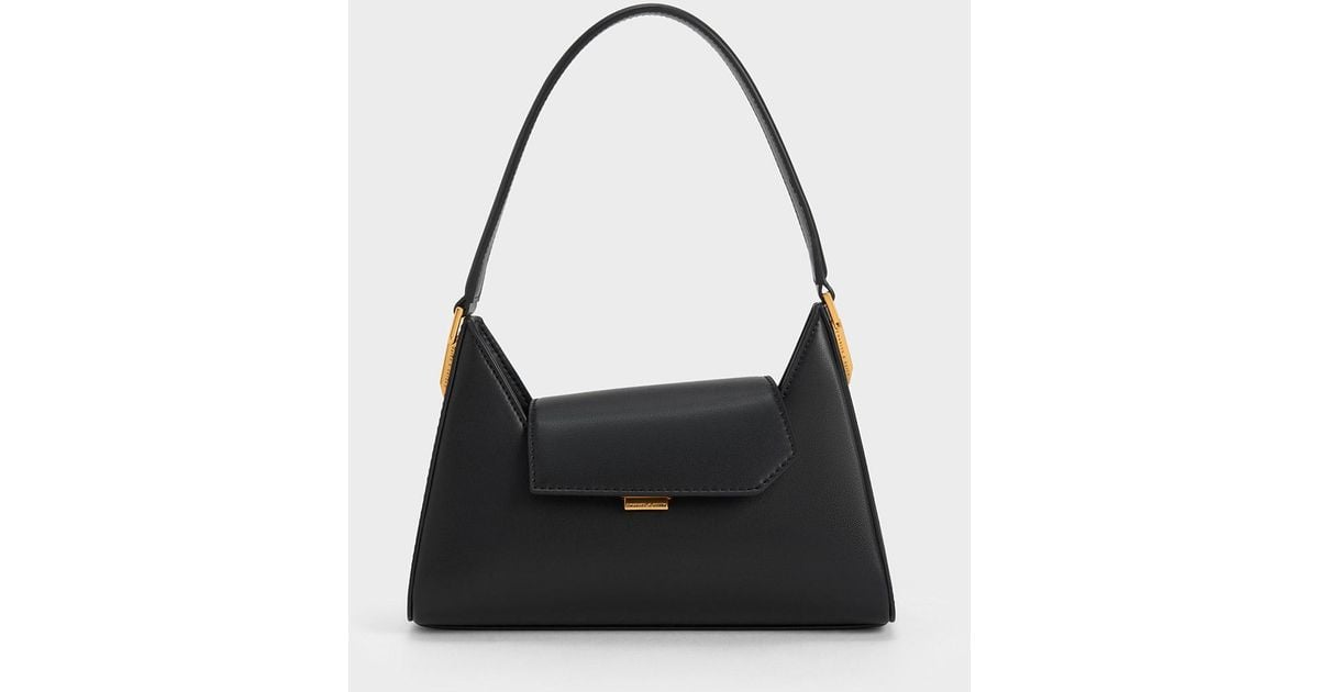Charles & Keith Front Flap Trapeze Shoulder Bag in Black Lyst Australia