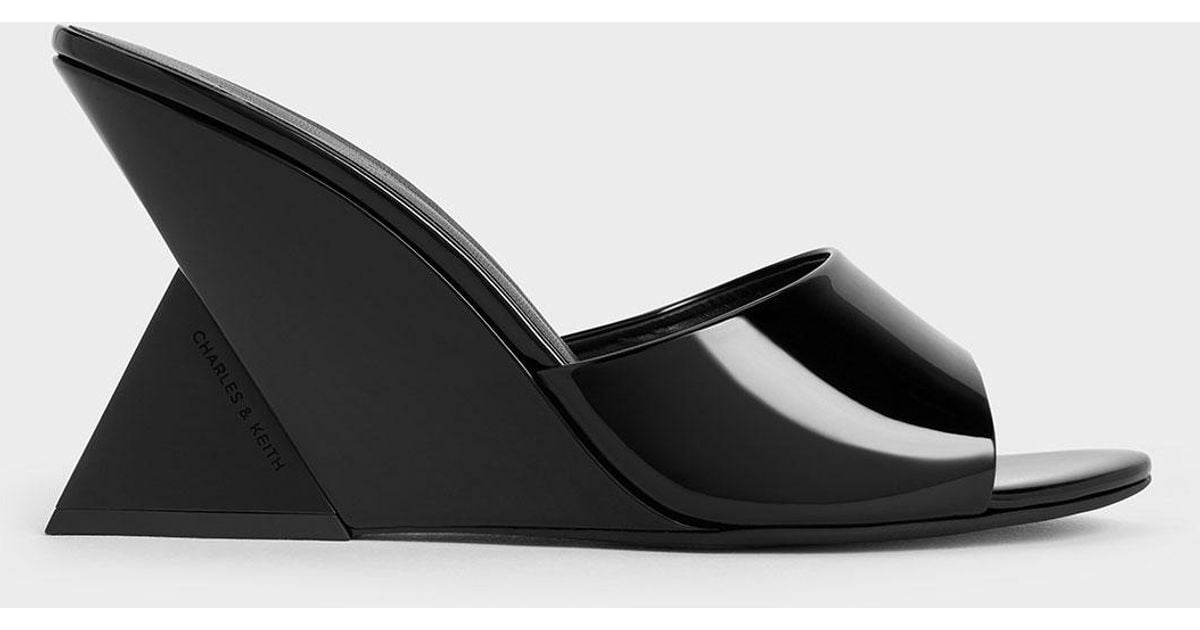 Keith Black Mule Wedge Sandals CHARLES KEITH Ruffle Detail Low