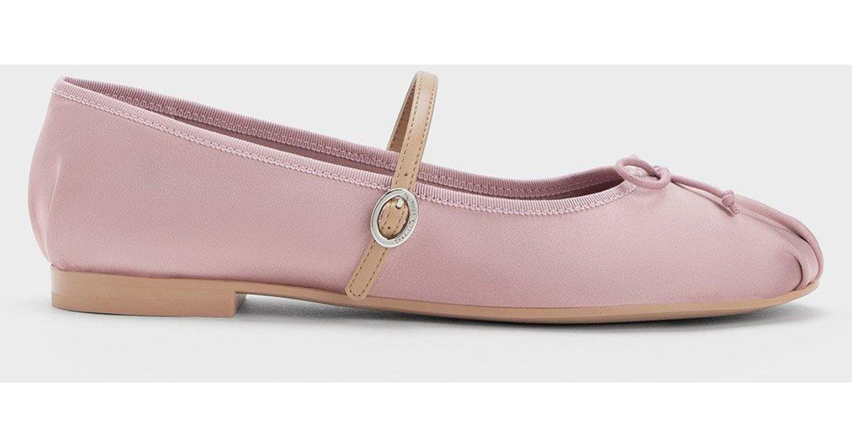 Charles & Keith Satin Bow Mary Jane Flats in Pink | Lyst