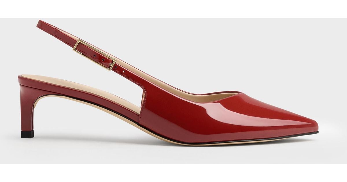 Charles Red Charles & Keith Luciana Patent Slingback Kitten Heels in Red | Lyst