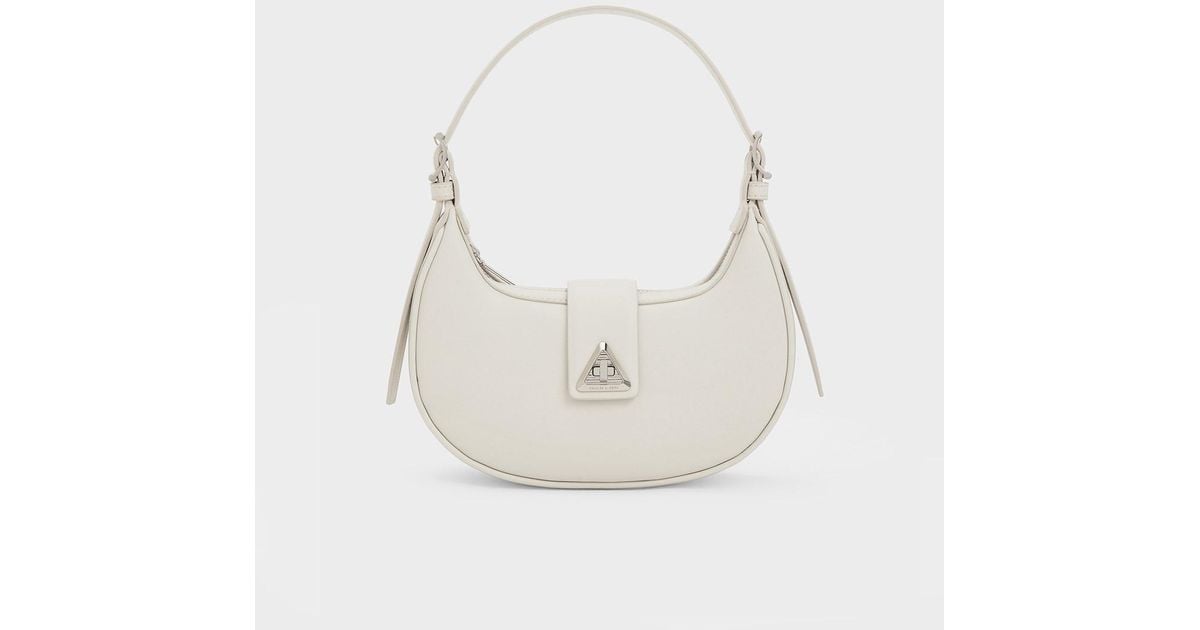 Chalk Trice Metallic Accent Belted Shoulder Bag - CHARLES & KEITH US