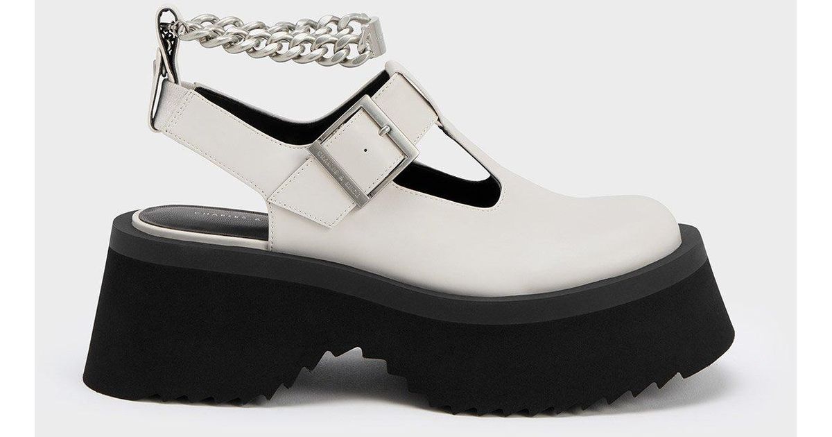 Charles & Keith Chunky Chain Cut-out Mary Janes in White | Lyst