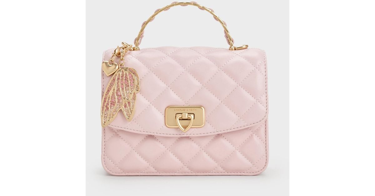 Charles Keith Cressida Quilted Top Handle Bag With Bag Charms in