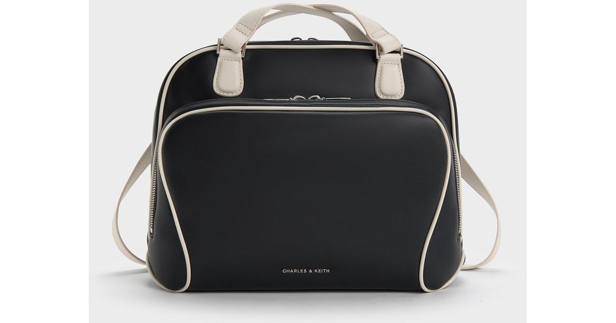 Charles & Keith Nelly Two-Tone Boxy Backpack in Black | Lyst