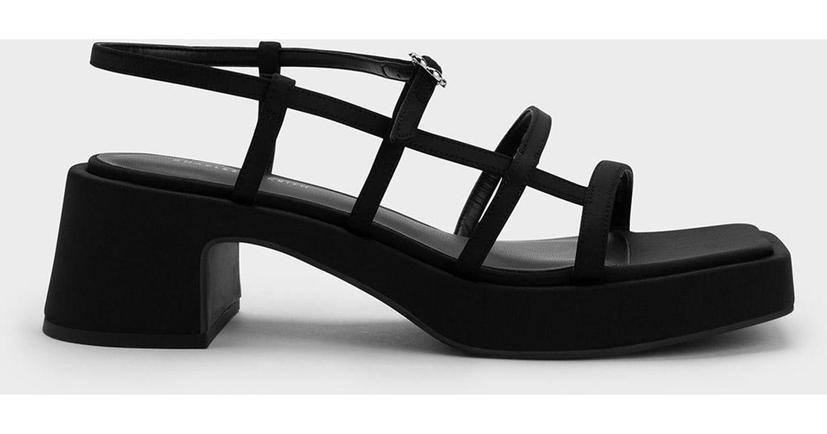 Charles & Keith Selene Flower-buckle Strappy Sandals in Black