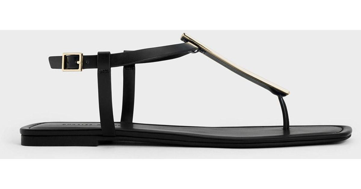 Charles & Keith Metallic Accent Tbar Thong Sandals in Black Lyst