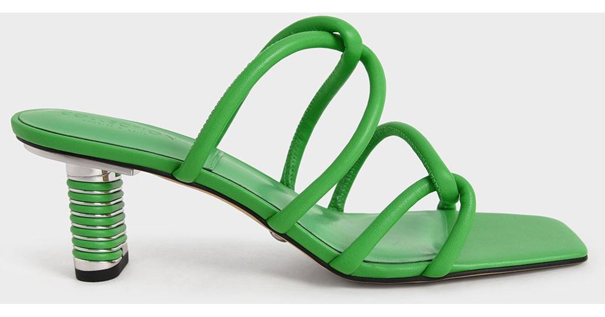 Charles & Keith Leather Tubular Strap Heeled Sandals in Green - Lyst