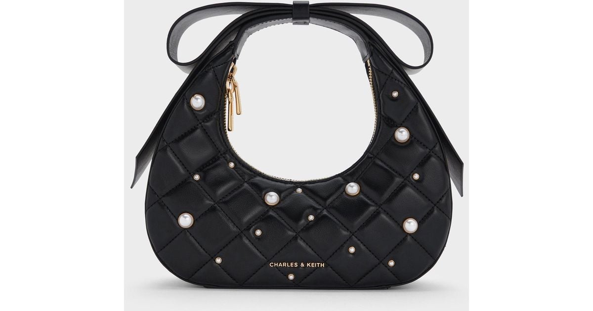 Charles Keith Janie Quilted Pearl-Embellished Bow-Handle