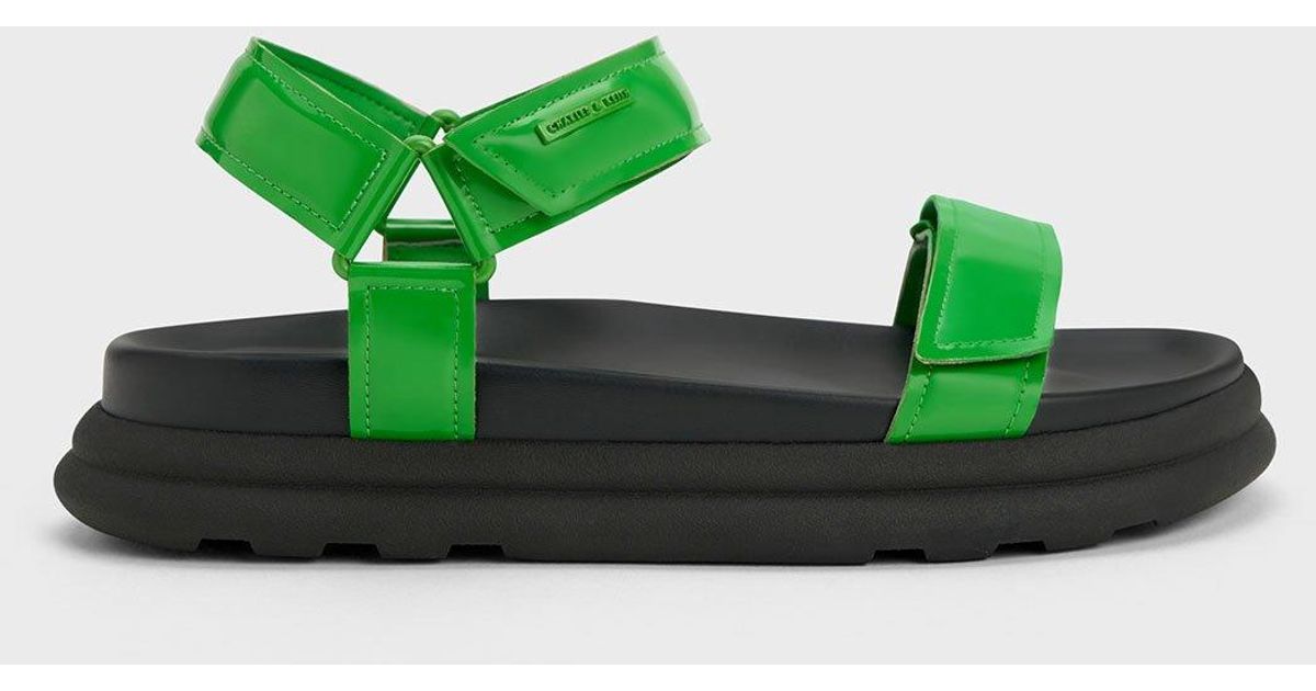 Charles & Keith Patent Strappy Sports Sandals in Green | Lyst