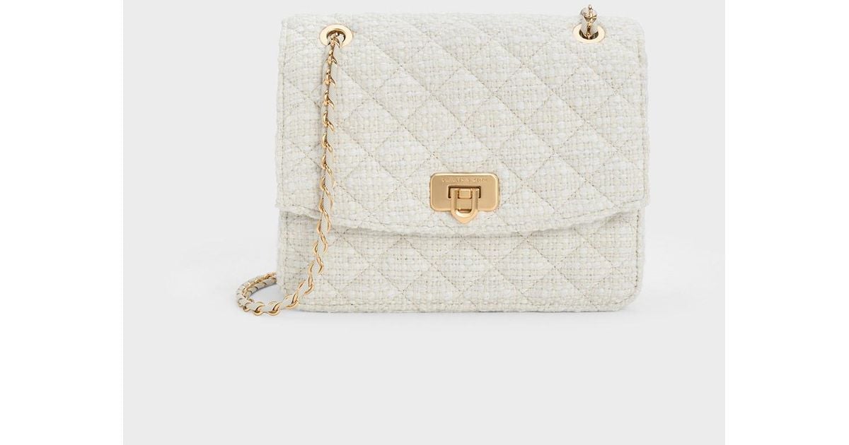 Charles & Keith Cressida Tweed Chain Strap Bag in White | Lyst