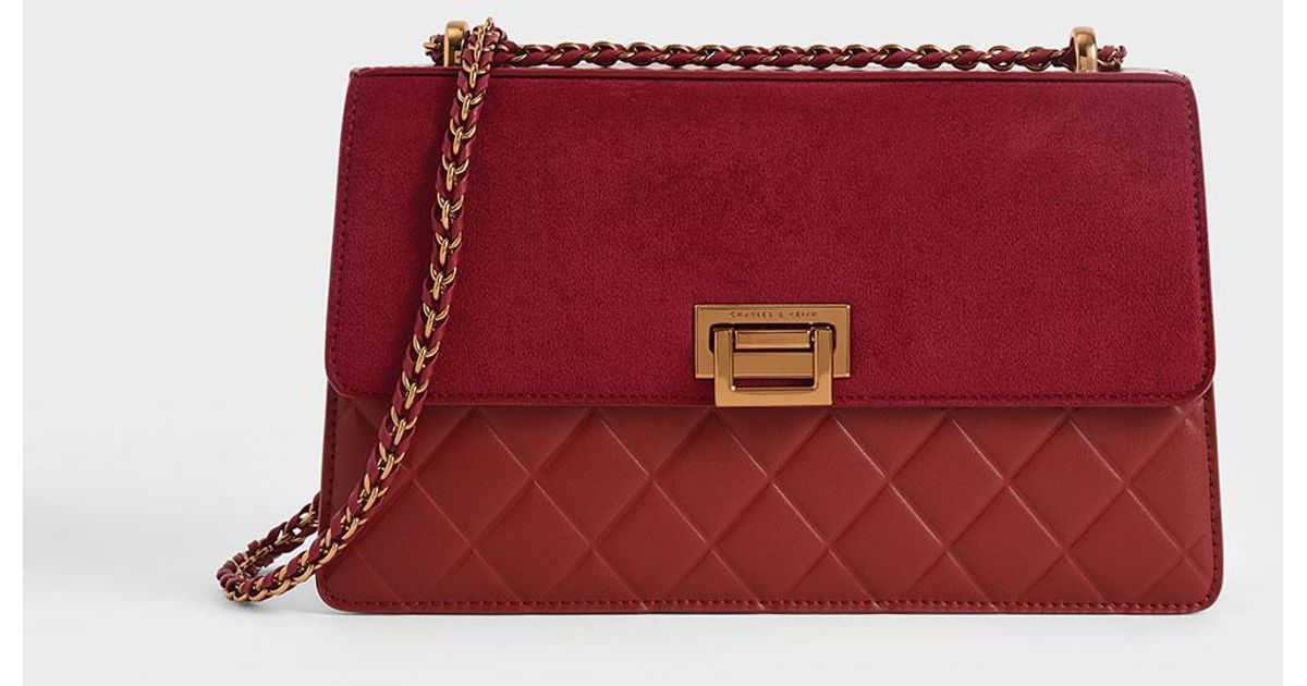 Charles & Keith Quilted Shoulder Bag in Red Lyst