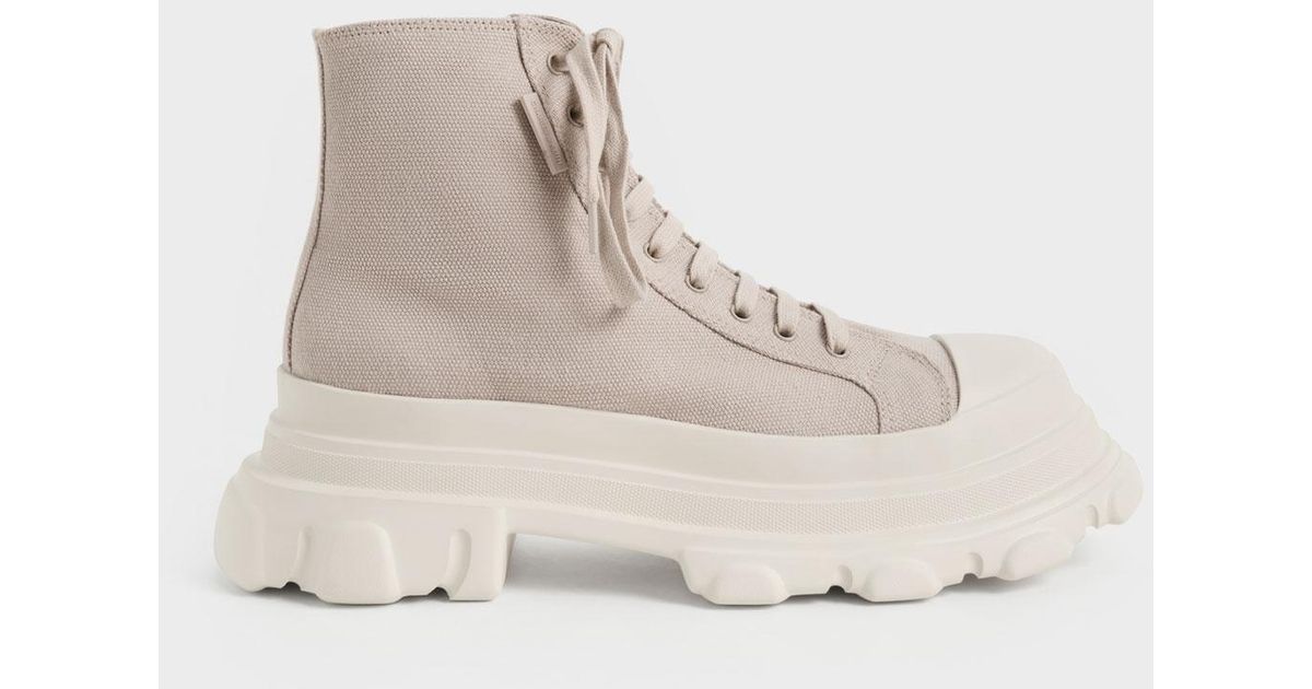 Charles & Keith Canvas Chunky Hightop Sneakers in Natural Lyst