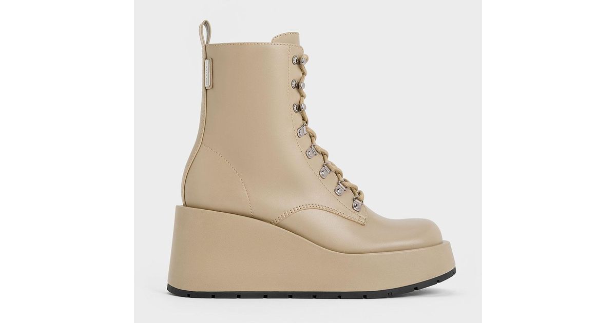 Charles & Keith Laceup Platform Wedge Ankle Boots in Natural Lyst