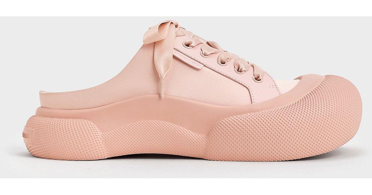 Charles & Keith Satin Lace-Up Slip-On Sneakers in Pink | Lyst