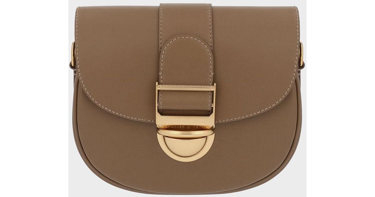 Charles & Keith Amelia Metallic Pushlock Crossbody Bag in Brown Lyst