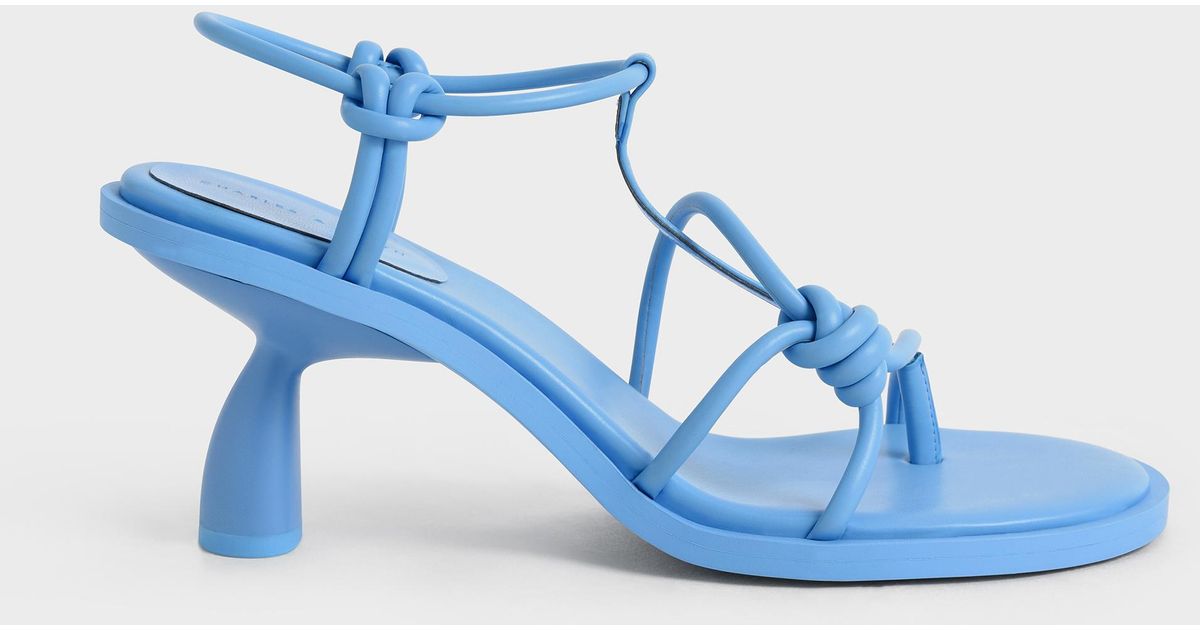 Charles & Keith Linen Alma Strappy Knotted Thong Sandals in Blue | Lyst