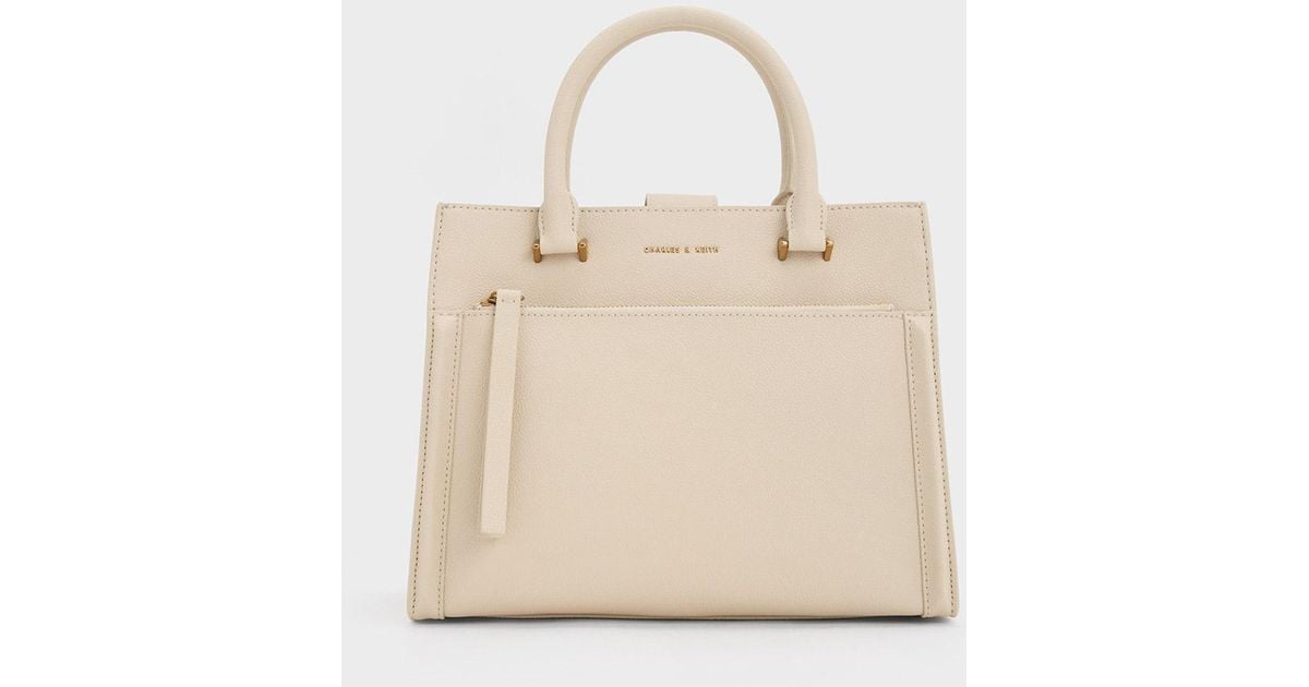 Charles & Keith Anwen Structured Tote Bag in Natural