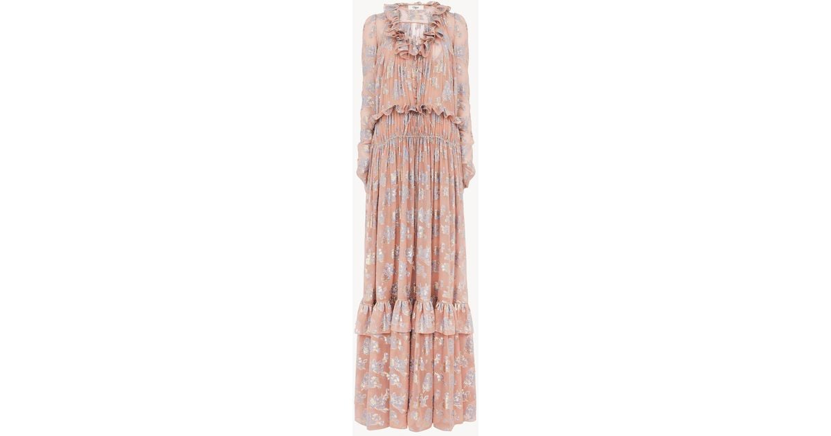 Chloé Gathered Long Dress in Pink | Lyst