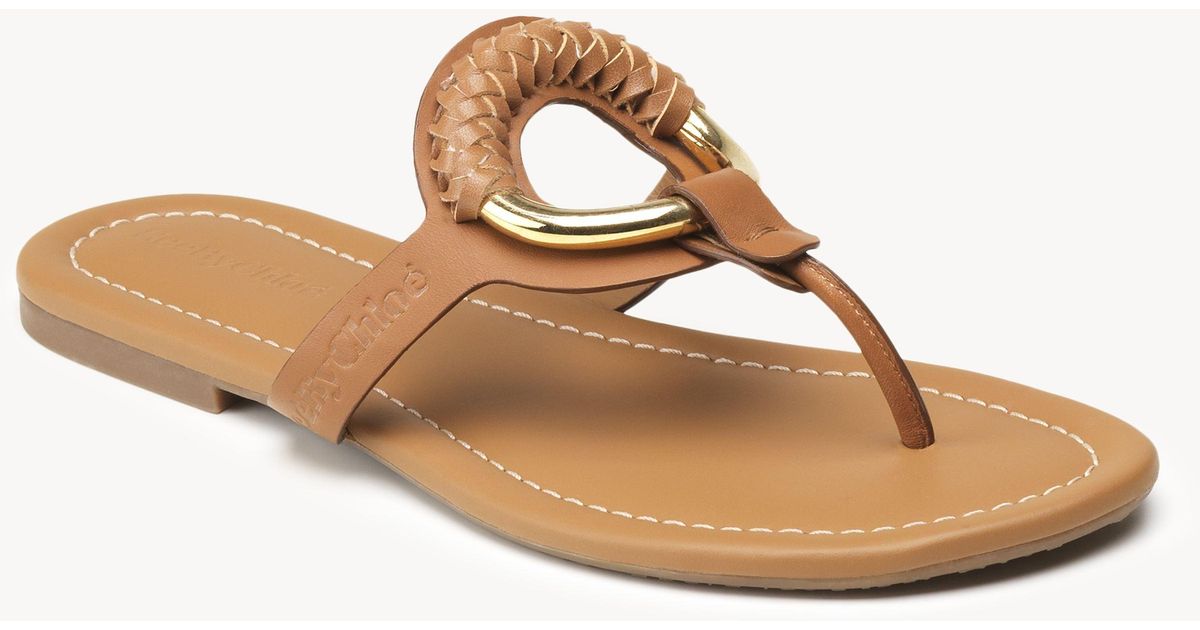 See By ChloÃ© Leather Hana Flip-flop in Brown - Lyst