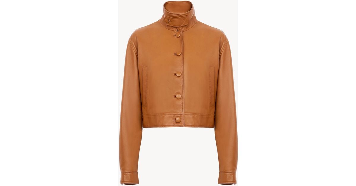 Chloé High-Neck Cropped Jacket in Brown | Lyst